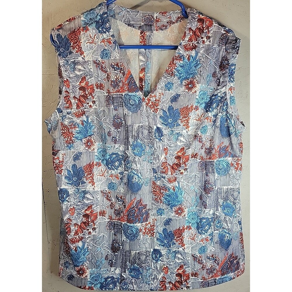 Vintage 70s Floral Sleeveless Handmade Shirt Blouse Tanktop Sz XL